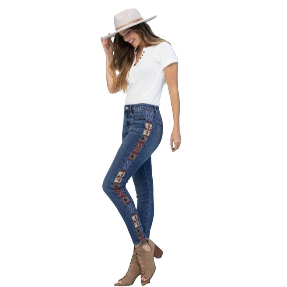 Judy Blue Western Jeans Size 27 Aztec Stripe Relaxed Fit Skinny Crop Bohemian